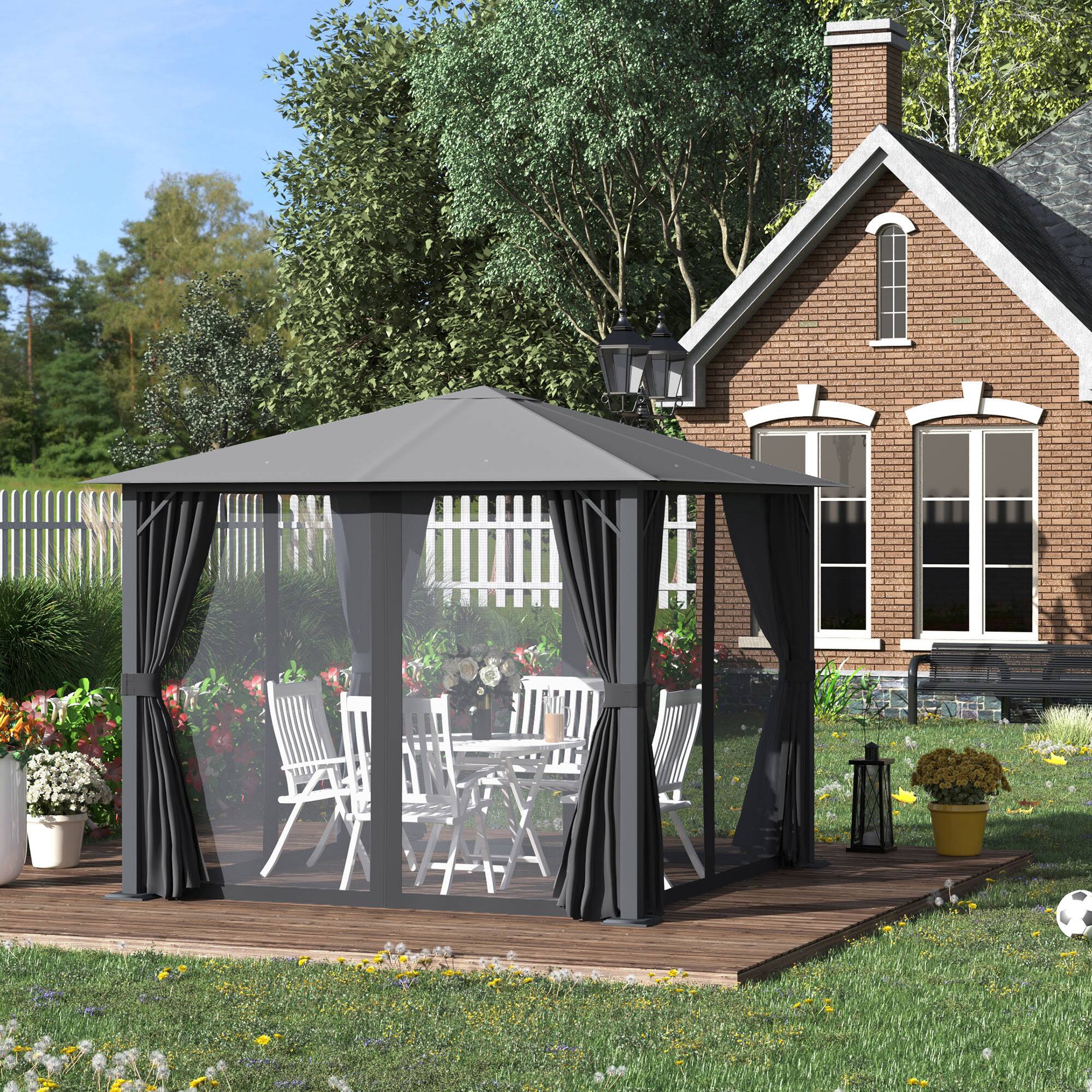 Alt View 1. Outsunny - 10' x 10' Patio Gazebo Tent, Canopy with Sidewalls & Mesh - Black.