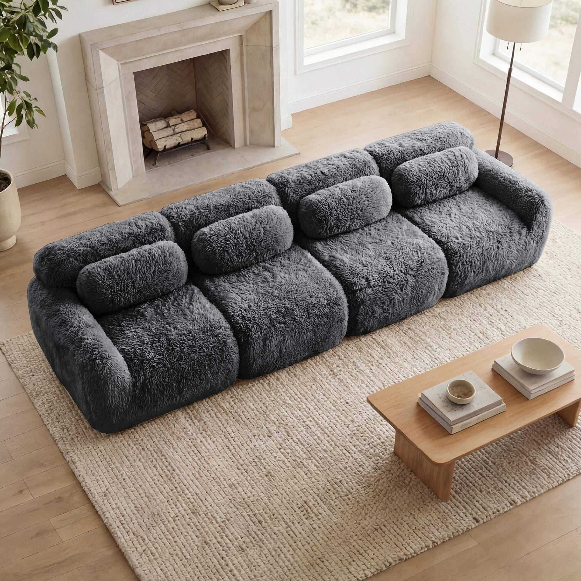 Alt View 1. Roomtec - 149 Soft And Fluffy Plush FabricBoneless Sofa32D High Density Sponge Ergonomic DesignFullcompression Vacuum - DARK GREY.