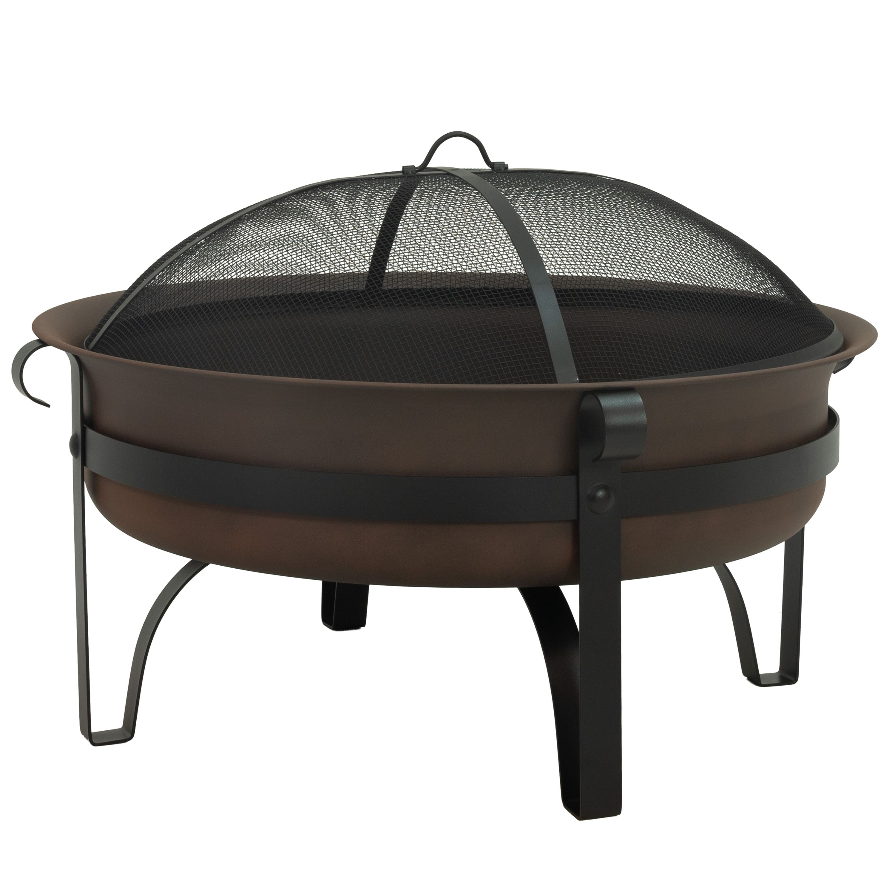 Sunnydaze - 34 in Cauldron Style Steel Fire Pit with Spark Screen - Dark Bronze