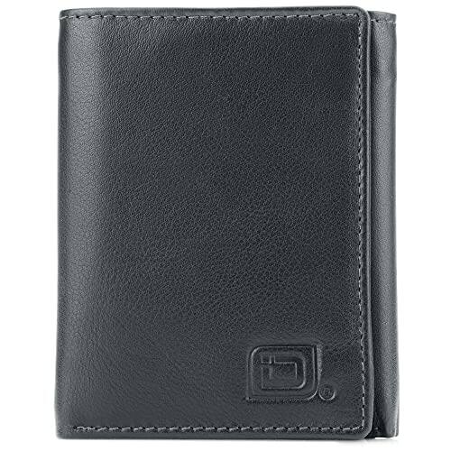 Front. Vulpecula Spade - Men's Leather Trifold Wallet - RFID Blocking - Black Wallet with Gift Box - Black.
