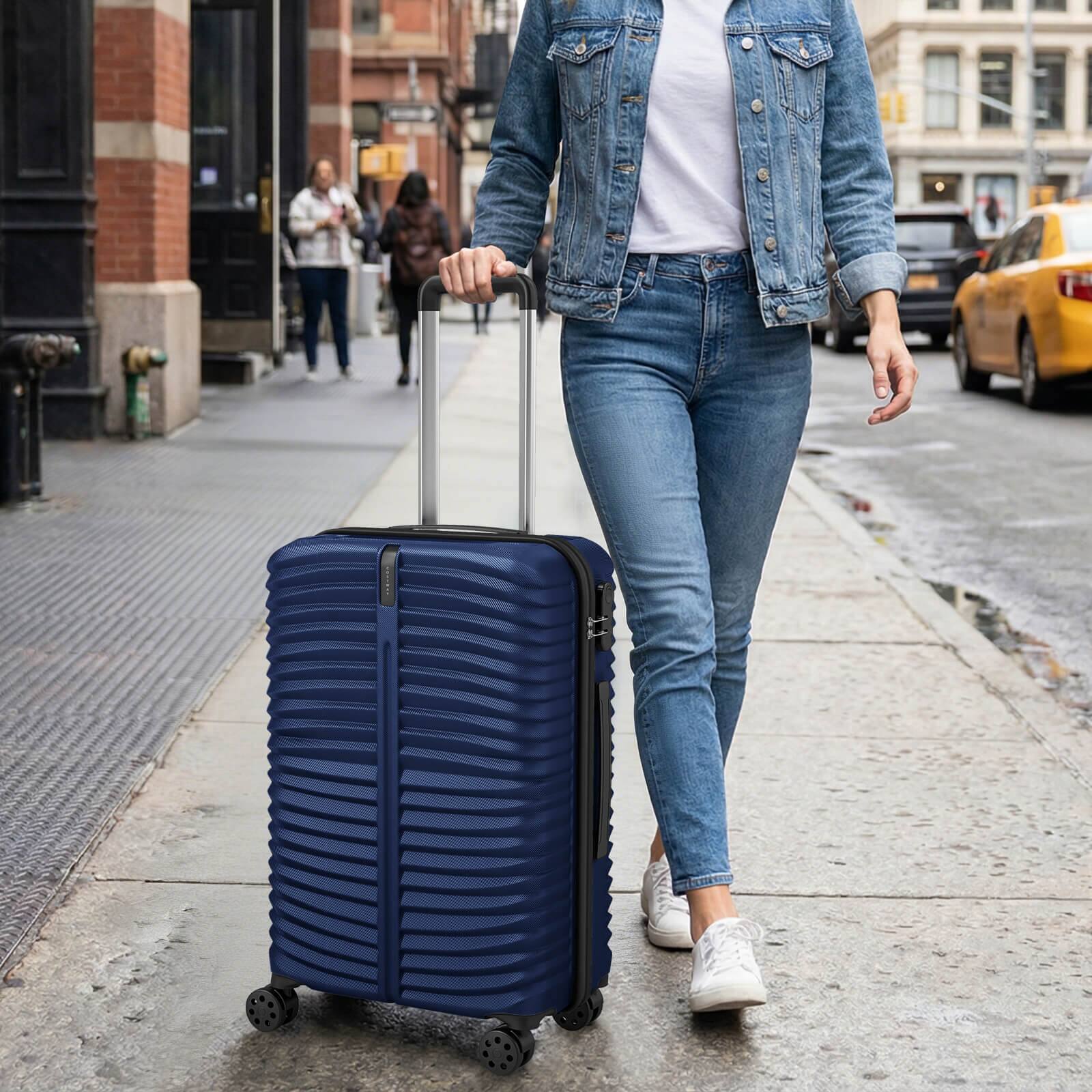 Alt View 3. Costway - Costway 3PCS Hardside Luggage Set (20/24/28 Inch) with 8-Spinner Wheels, 3-Digital Lock - Navy.