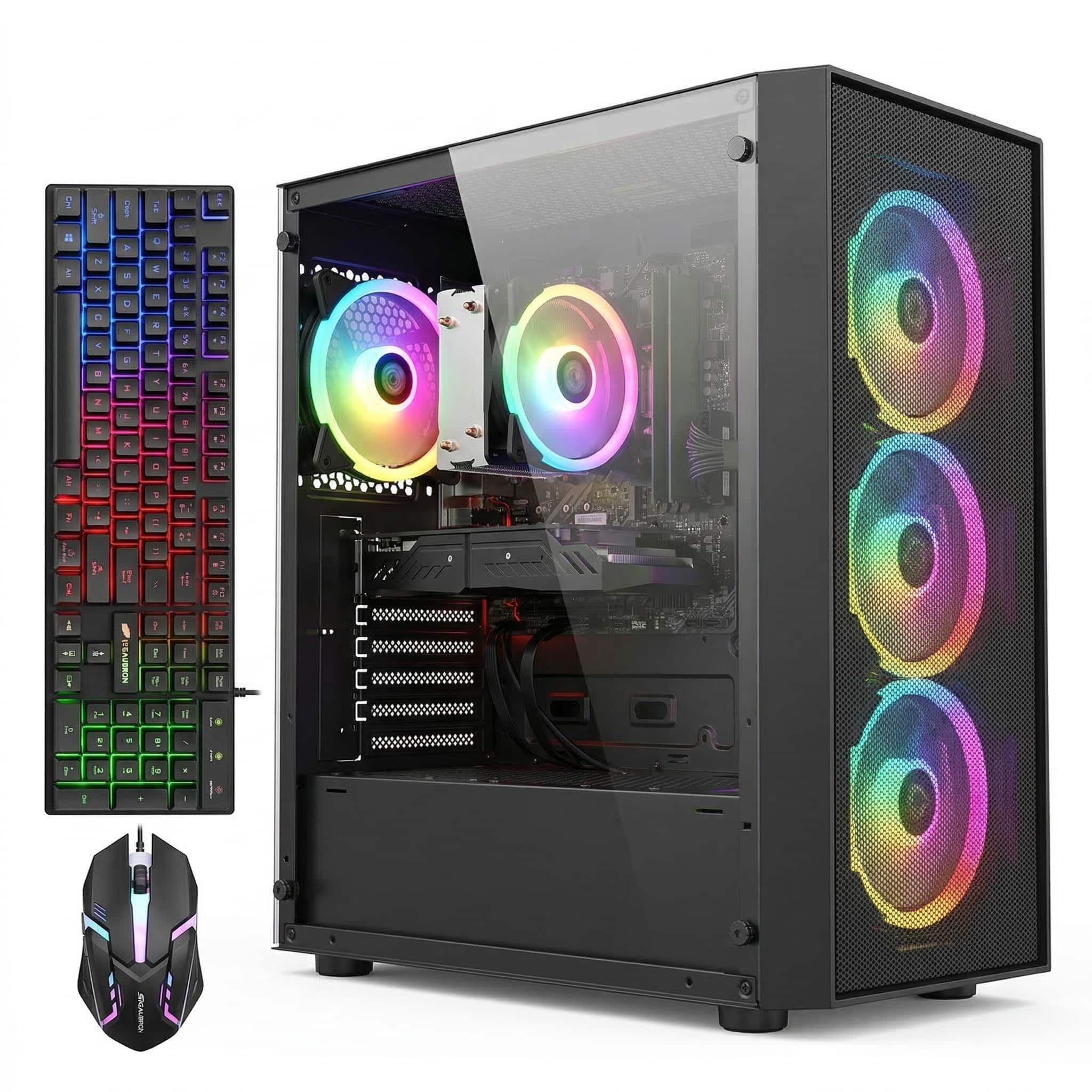 Front. STGAubron - STGAubron Gaming PC Computer Desktop, AMD Ryzen 7 5700X up to 4.6Ghz, GeForce RTX 3050 6G, 16G DDR4 RAM, 1TB SSD, WIN11H - Black.