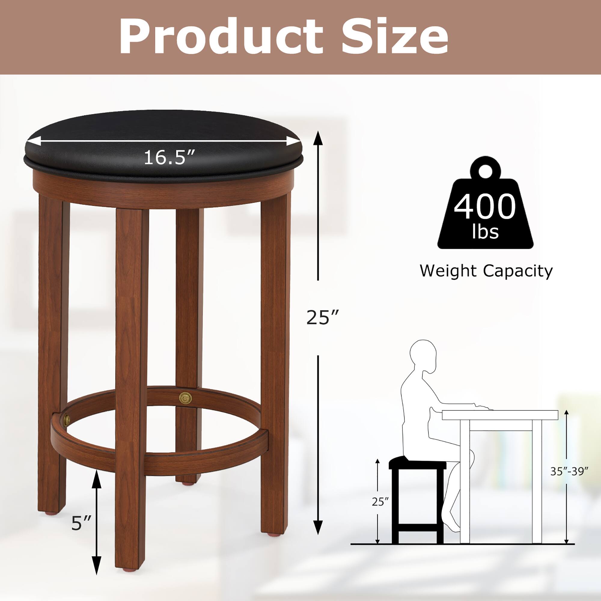 Product Size: 16.5" 25" 5" 35"-39"

Weight Capacity: 400 lbs