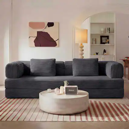 Front. Meqiodas - Compression Sofa,Convertible Floor Sofa Bed-with Pillow Back Support Armrest,Comfy Futon Couch Sleeper Bed - Grey.