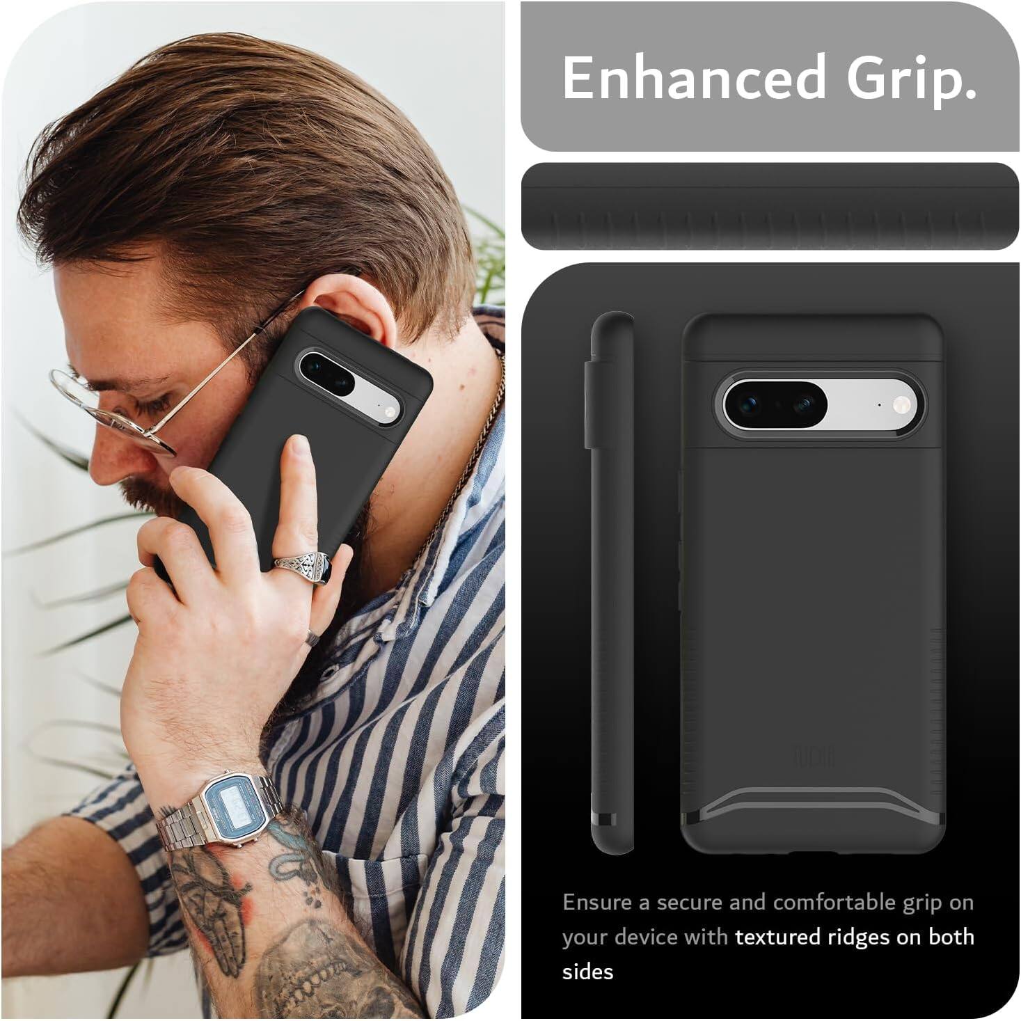 Enhanced Grip.

Ensure a secure and comfortable grip on your device with textured ridges on both sides.