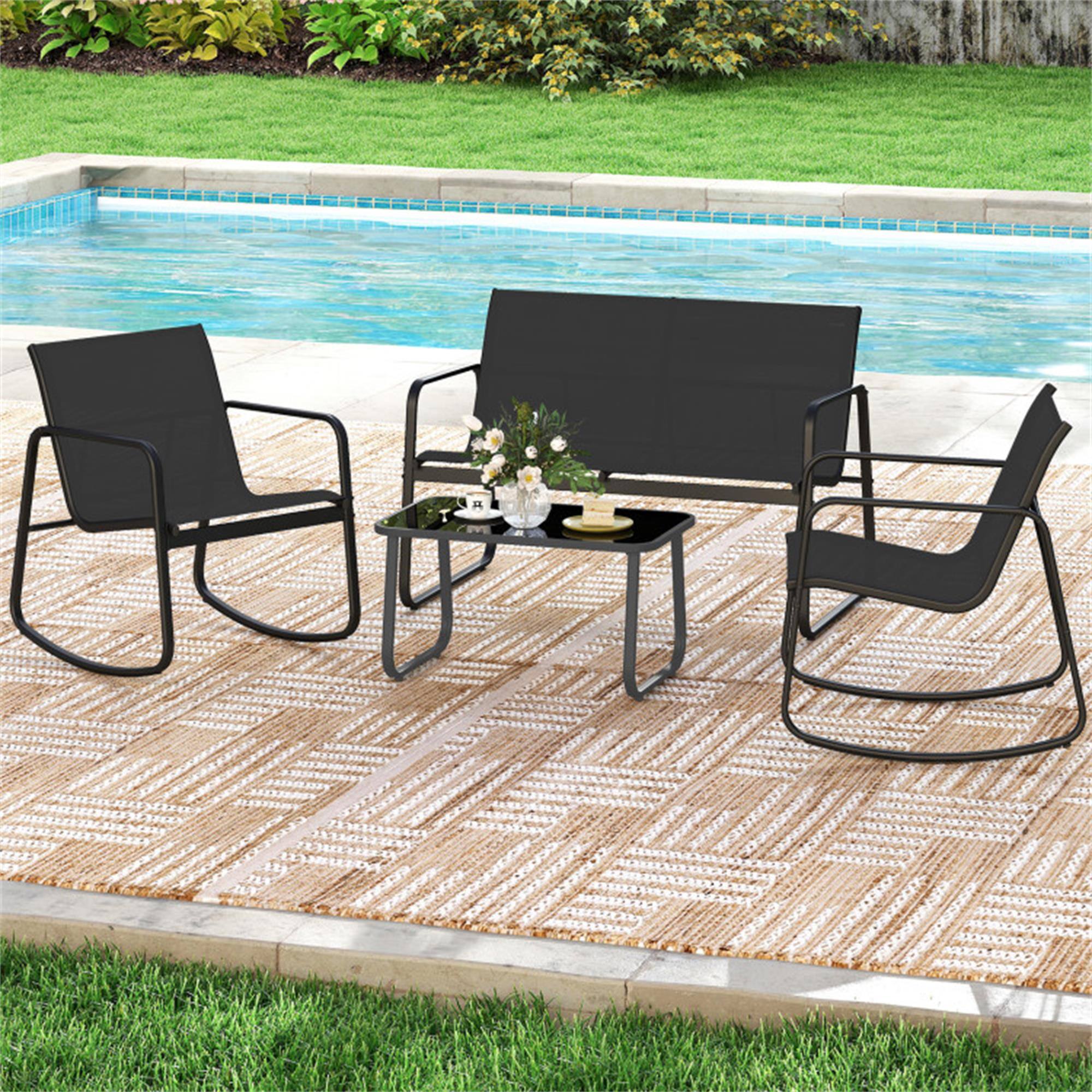 Alt View 1. Boyel Living - Black 4 PCS Patio Furniture Set Outdoor Rocker Chair Conversation Set- 315-in W x 450-in D x 285-in H - Black.