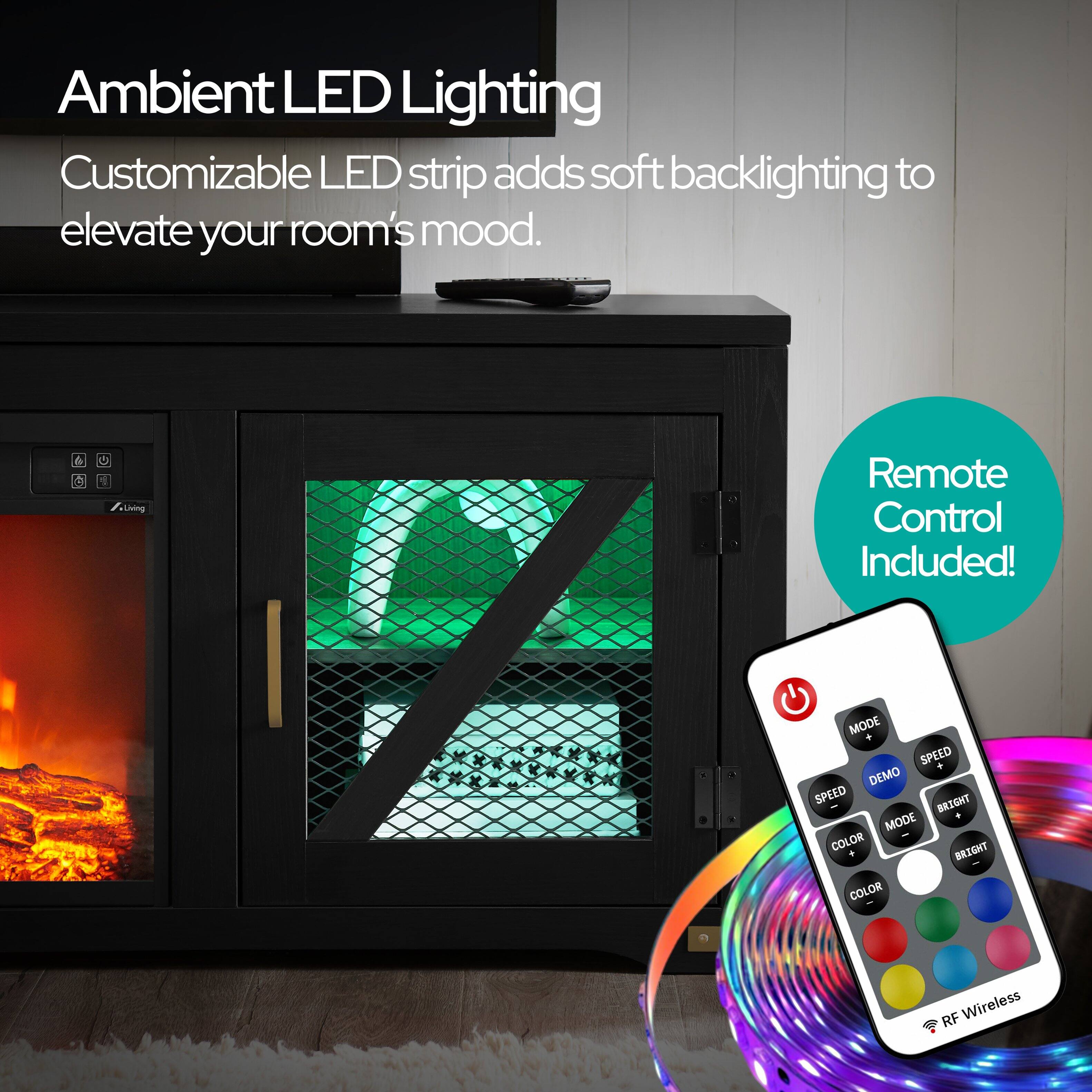 Ambient LED Lighting  
Customizable LED strip adds soft backlighting to elevate your room's mood.  

Remote Control Included!  
MODE  
SPEED  
DEMO  
SPEED  
BRIGHT  
MODE 1  
COLOR  
THOIKS  
COLOR  
RF Wireless