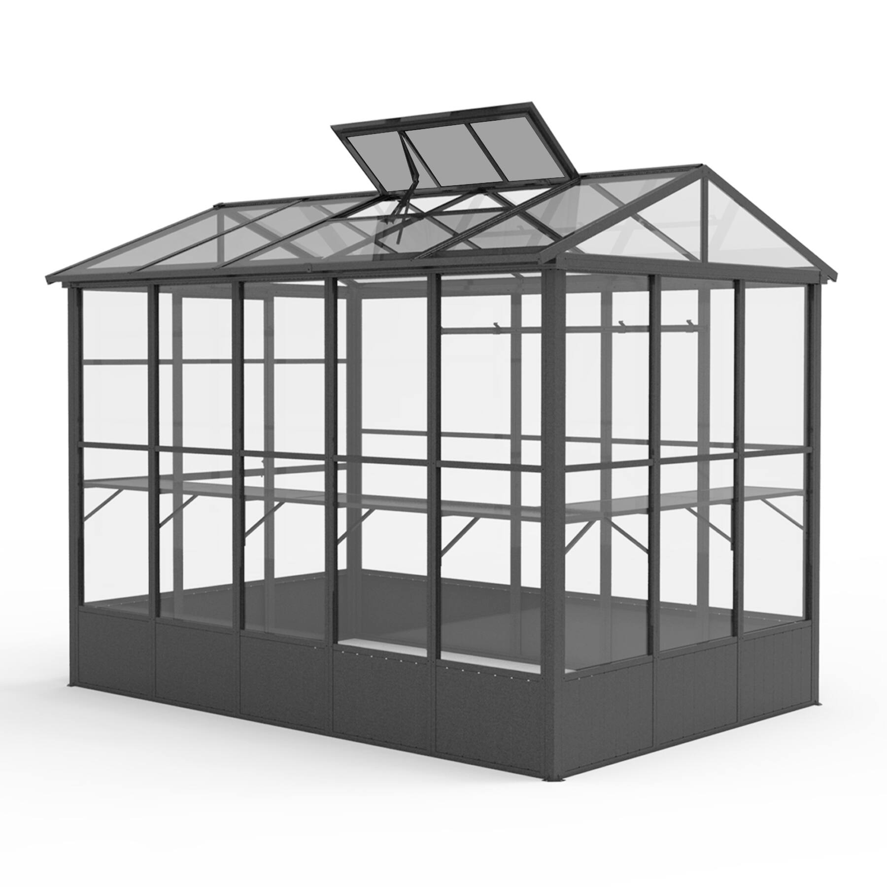 Left. Mondawe - 7.5x10FT Greenhouse, Polycarbonate with Auto Vent, Aluminum Frame - Dark Gray.