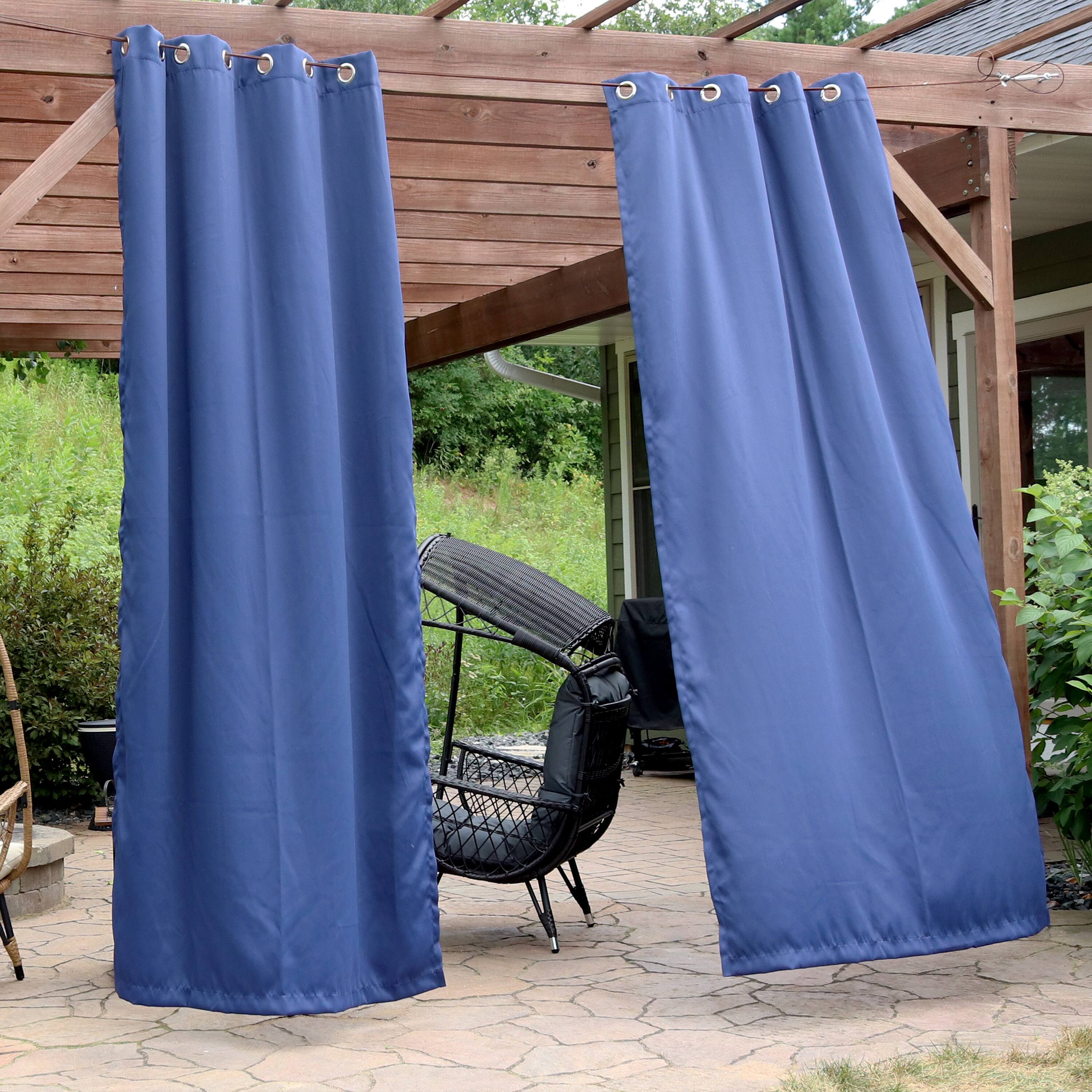 Alt View 1. Sunnydaze - Outdoor Blackout Curtain Panel - 52 in x 108 in - Set of 2 - Blue.