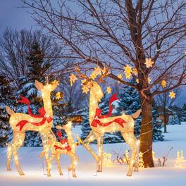 Gymax - 3 PCS Large Lighted Christmas Reindeer Family w/440 LED Lights & Bows Buck - Warm White