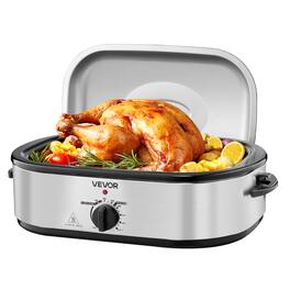 VEVOR - Roaster Oven, 14QT Fast-Cooking Turkey Roaster, 150-450℉ Adjustable Temperature Electric Roasting Pan - Silver