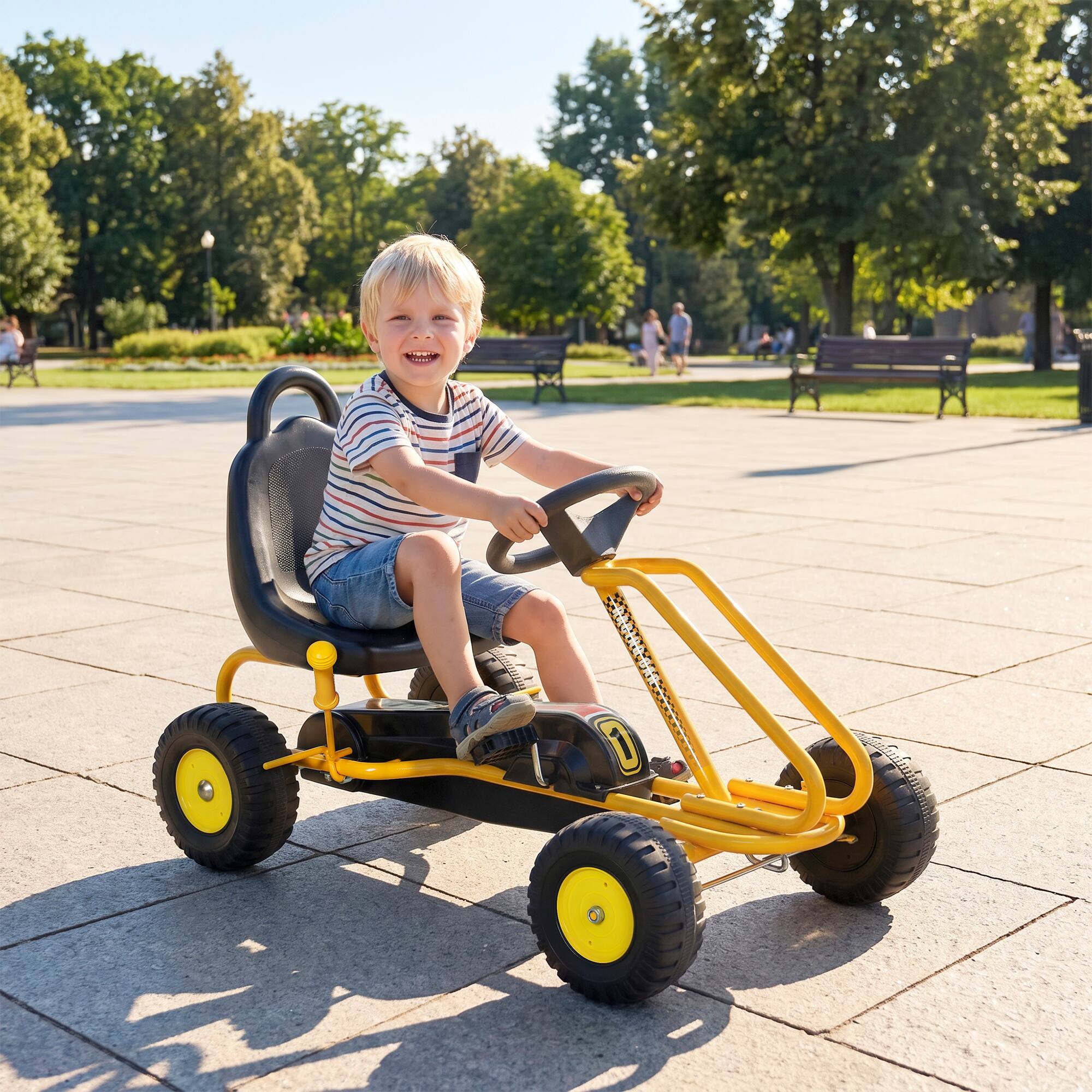 Alt View 1. Qaba - Kart for Kids, 4 Wheel Pedal Go Cart with Adjustable Seat - Yellow.