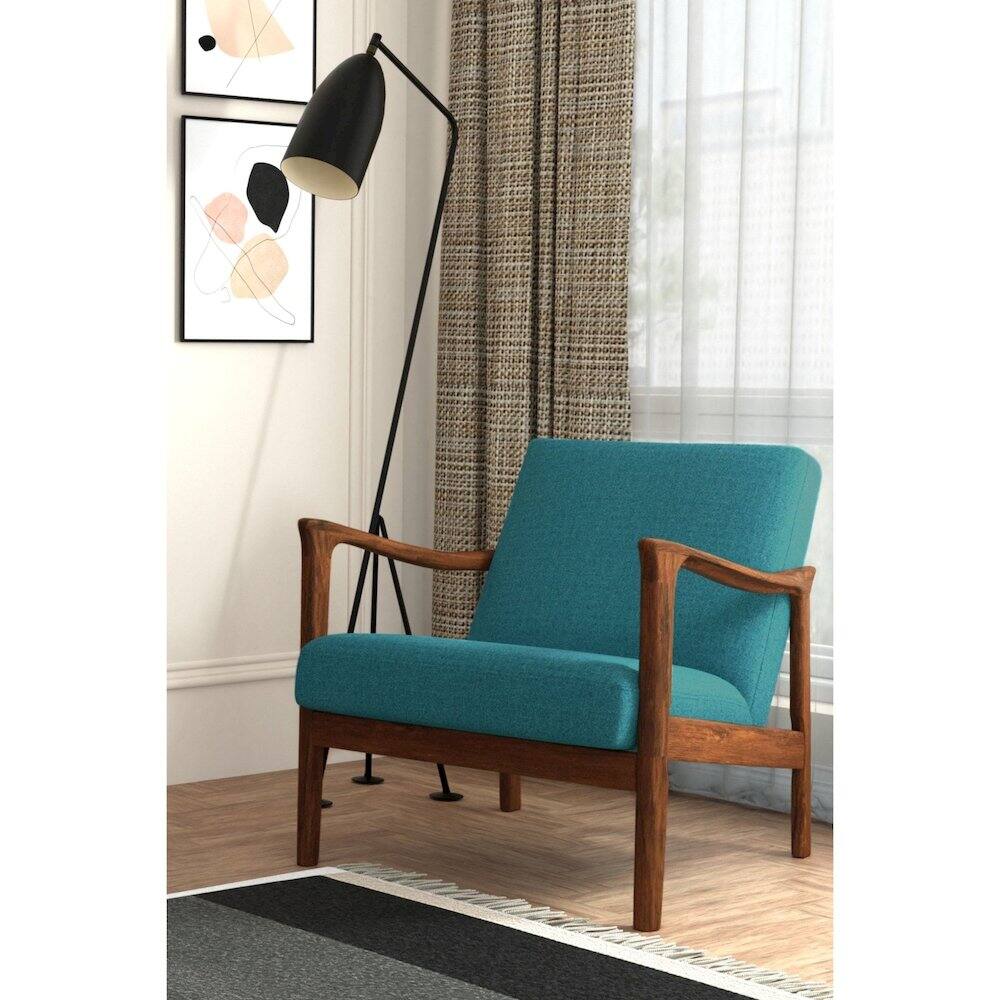 Back. Alpine Furniture - Zephyr Lounge Chair - Medium Brown-Turquoise.