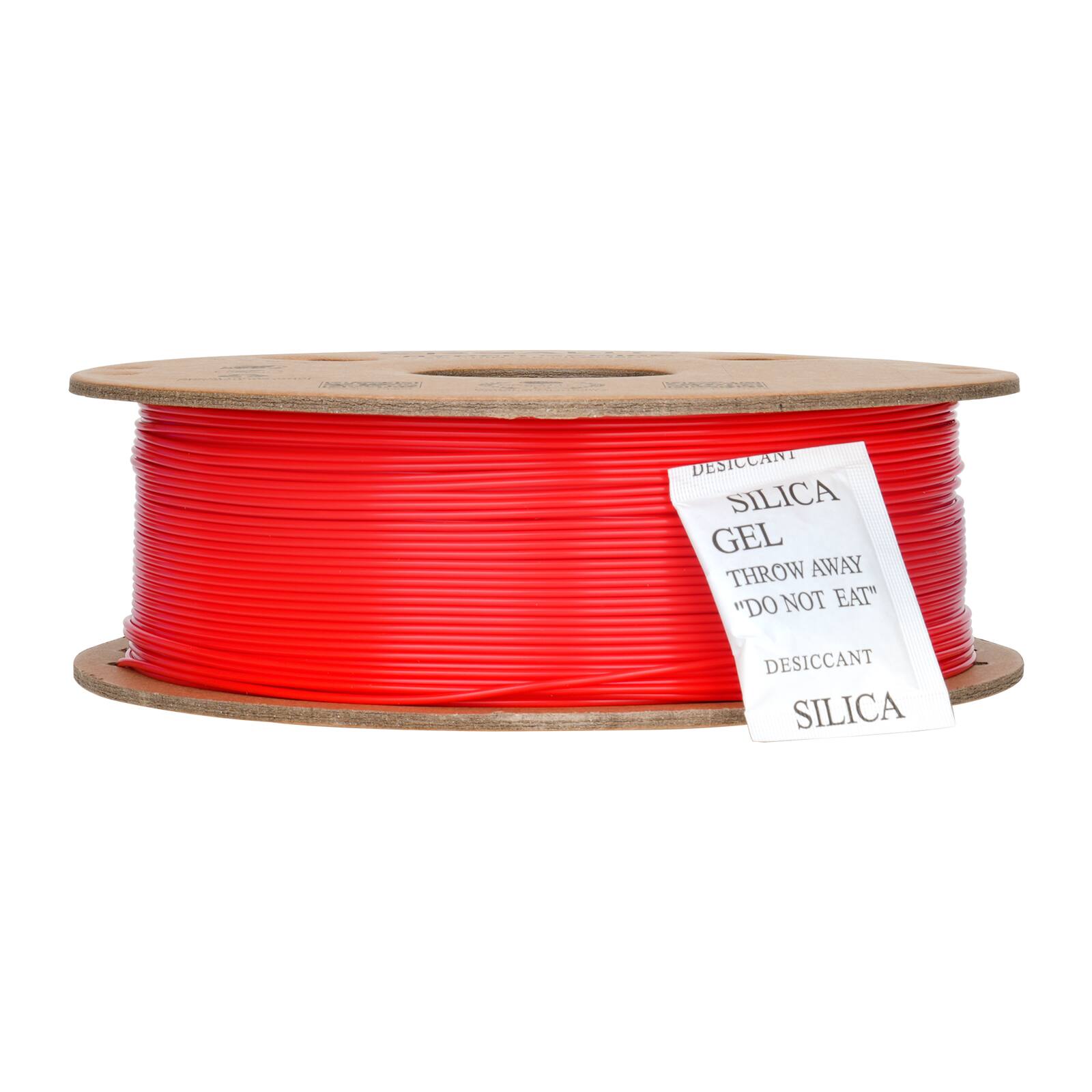 The text on the image is: "DESICCANT SILICA GEL THROW AWAY 'DO NOT EAT' DESICCANT SILICA."