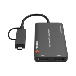 J-Tech Digital - USB Type-A/C to Dual HDMI Display Adapter – 4K 30Hz and 1080P 60Hz, Multi-Display Support - Black