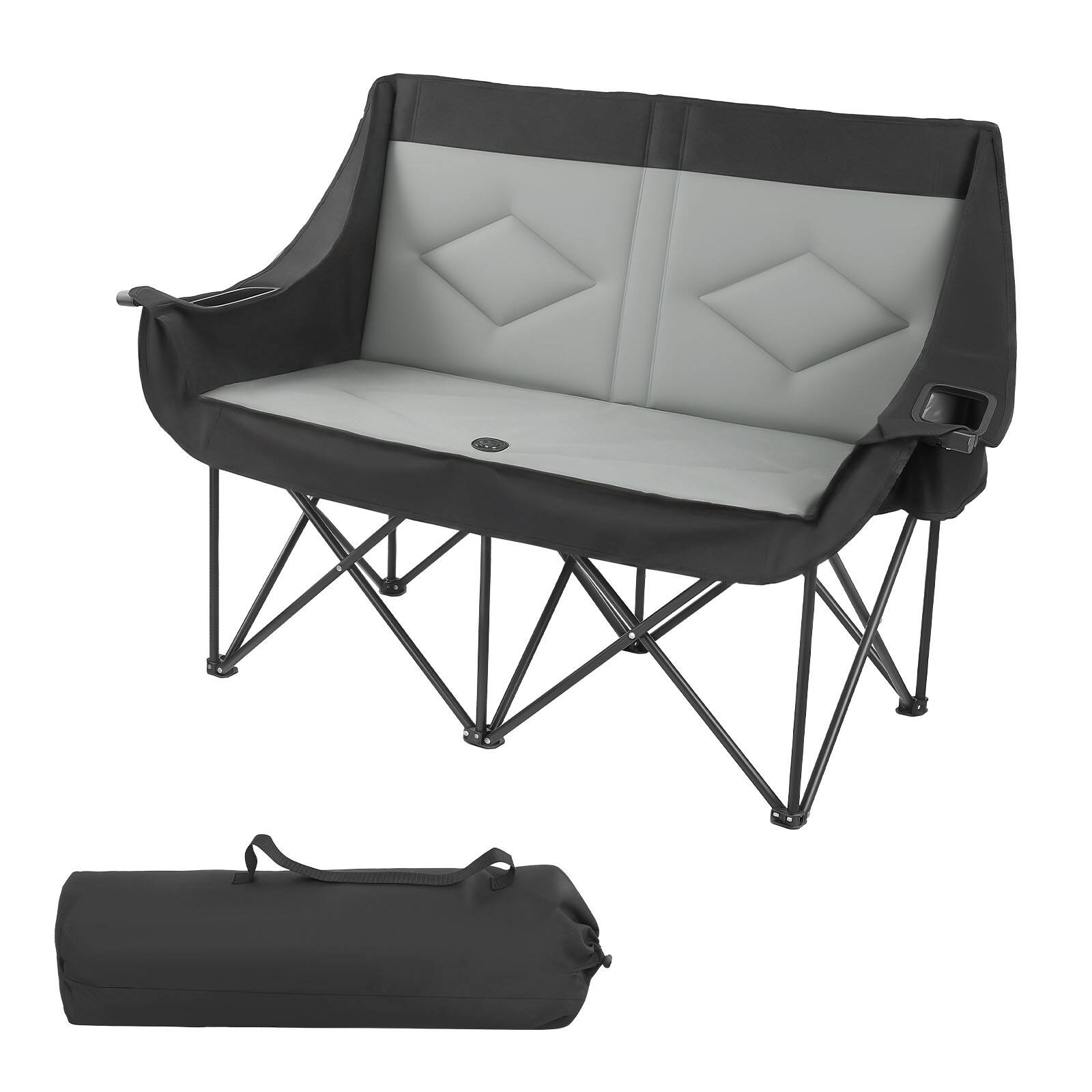 Alt View 5. VEVOR - Double Camping Chair, Oversized Two Person Camp Chair with 660 lbs Heavy Duty Support, with Dual Cup Holders - Black & Gray.