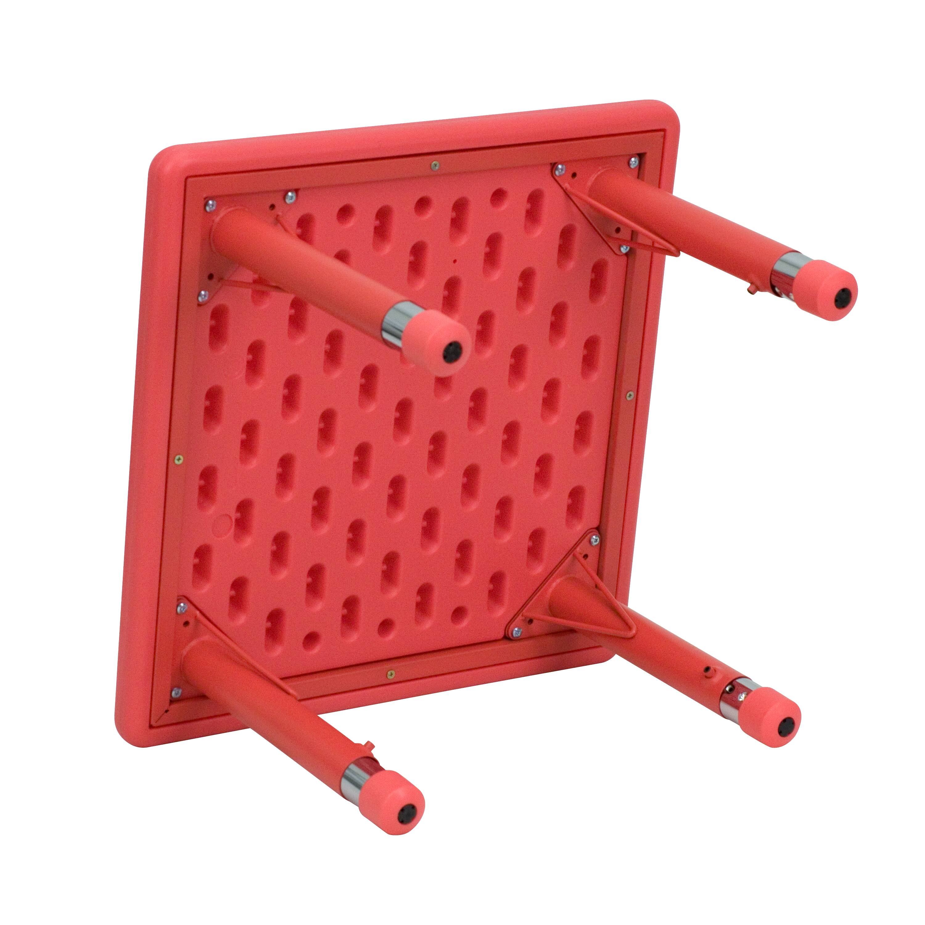 Alt View 3. Emma + Oliver - 24" Square Plastic Height Adjustable Activity Table - Red.