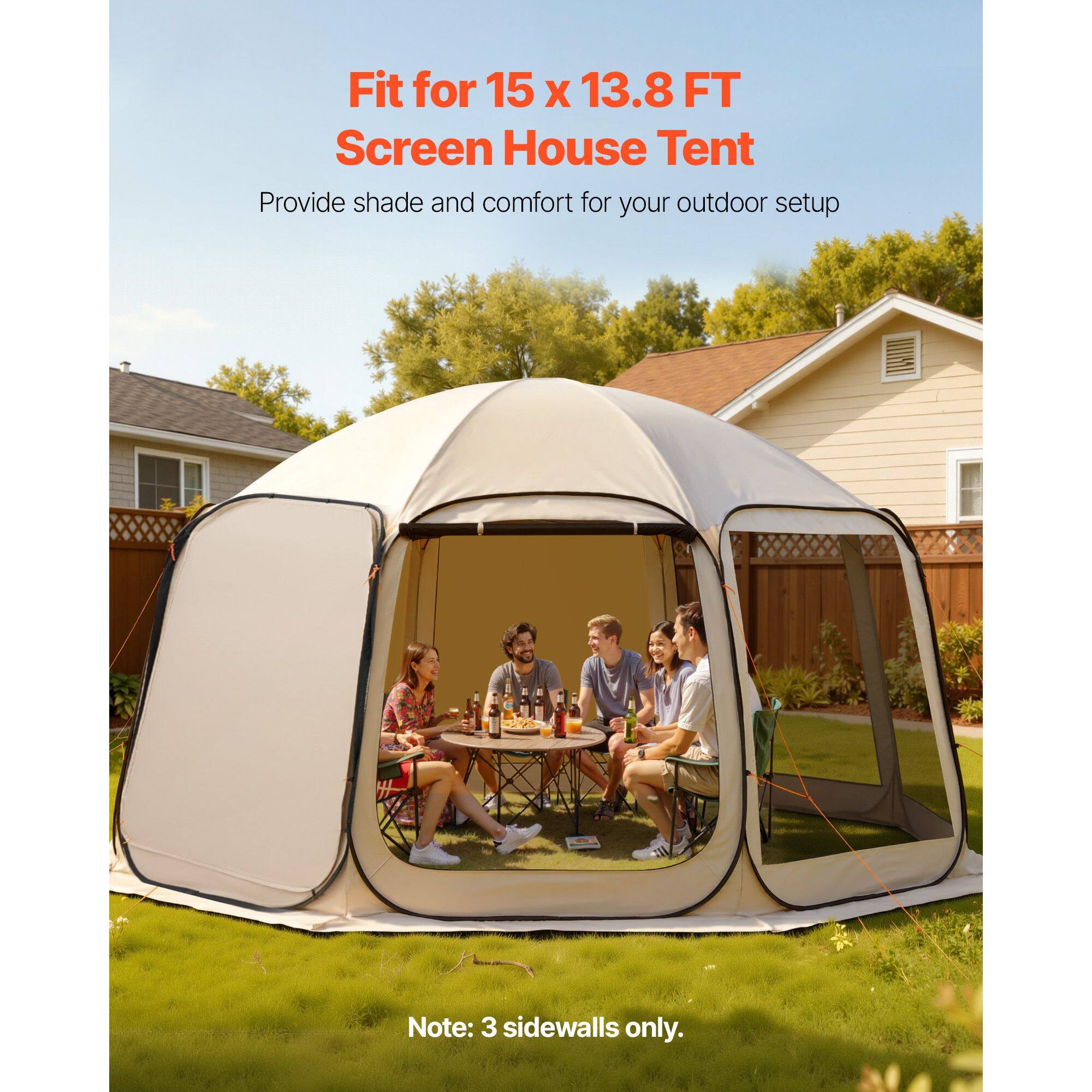 Fit for 15 x 13.8 FT Screen House Tent  
Provide shade and comfort for your outdoor setup  
Note: 3 sidewalls only.