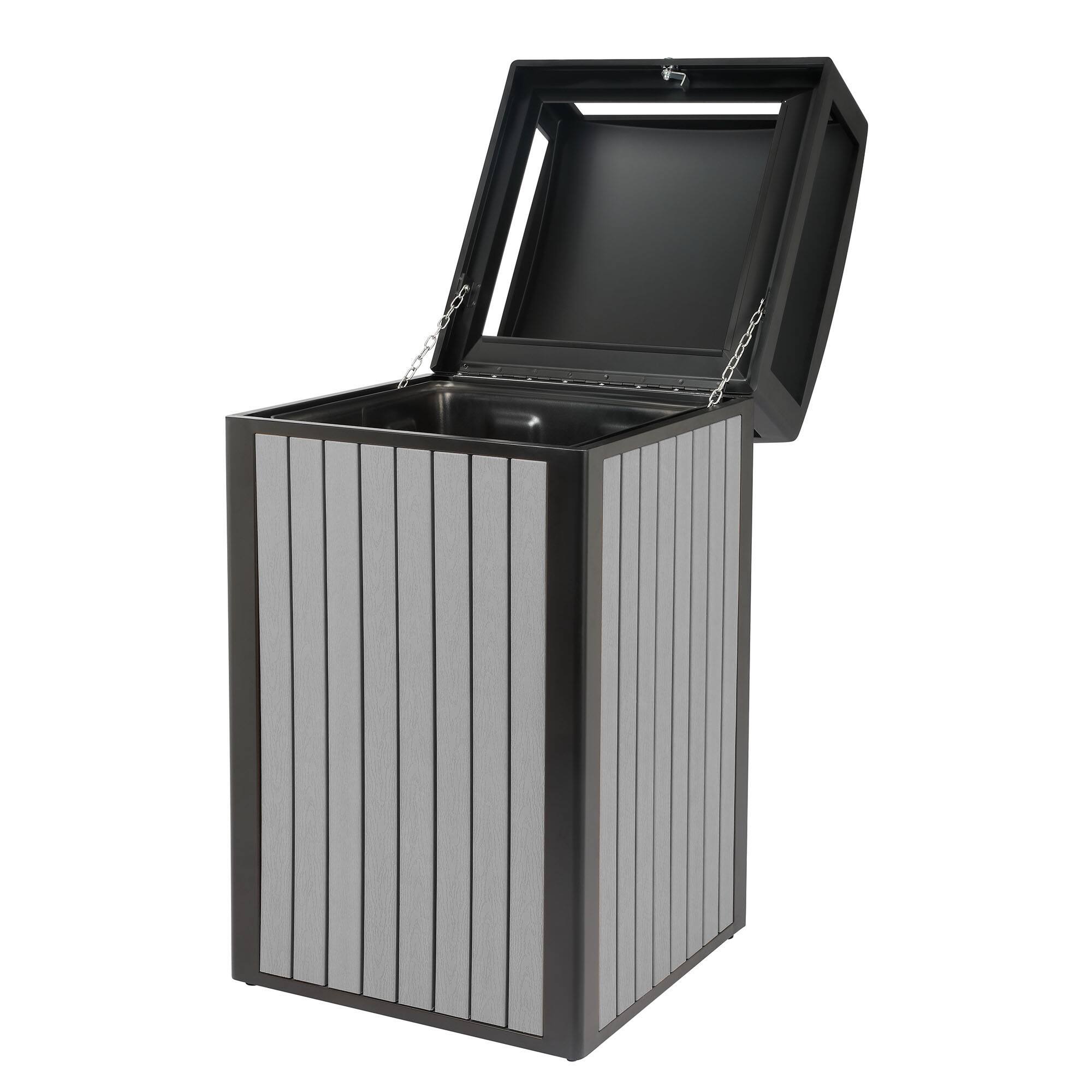 Left. Alpine Industries - 40 Gallon Outdoor Trash Can with Panels and Rain Bonnet Lid - Grey.