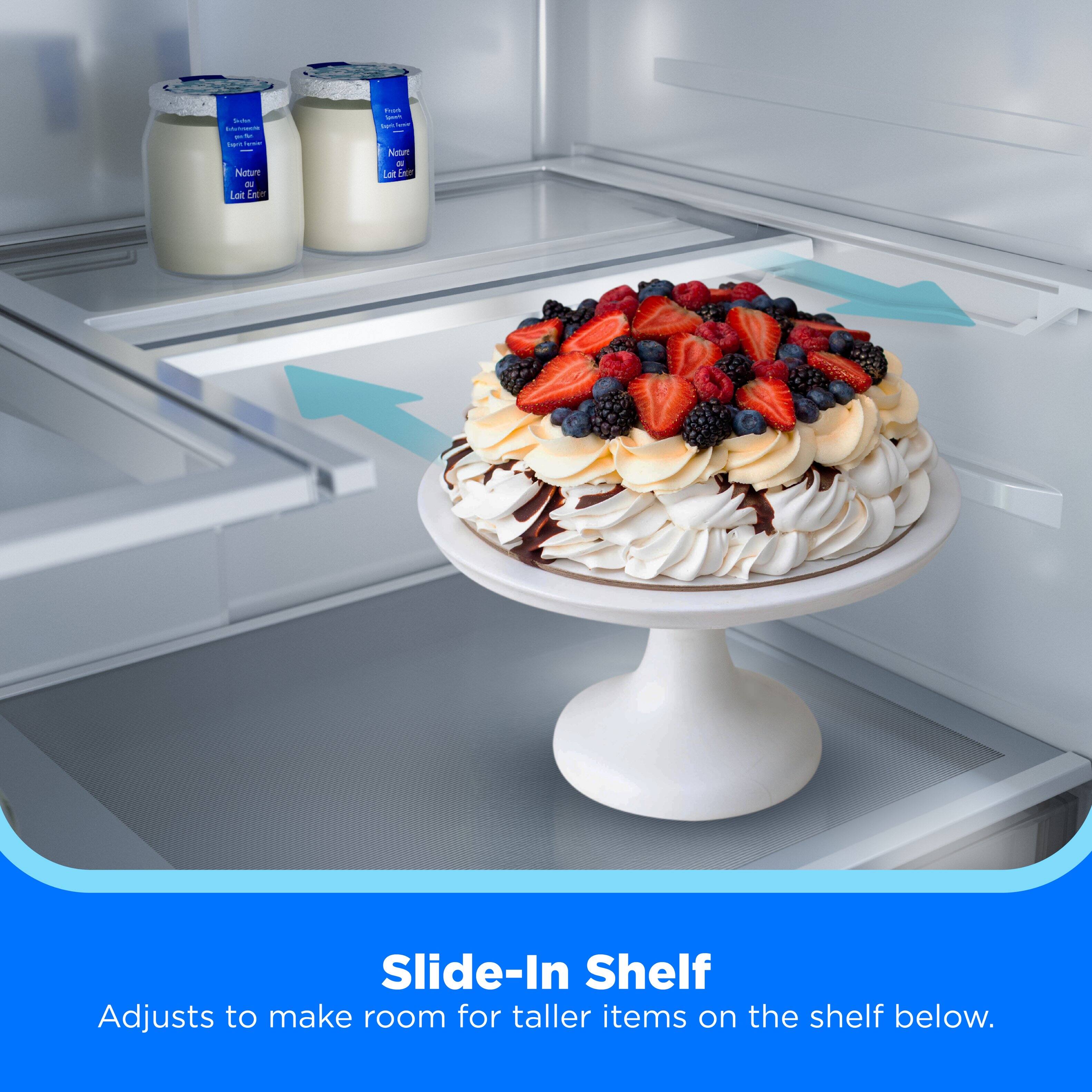 Slide-In Shelf  
Adjusts to make room for taller items on the shelf below.