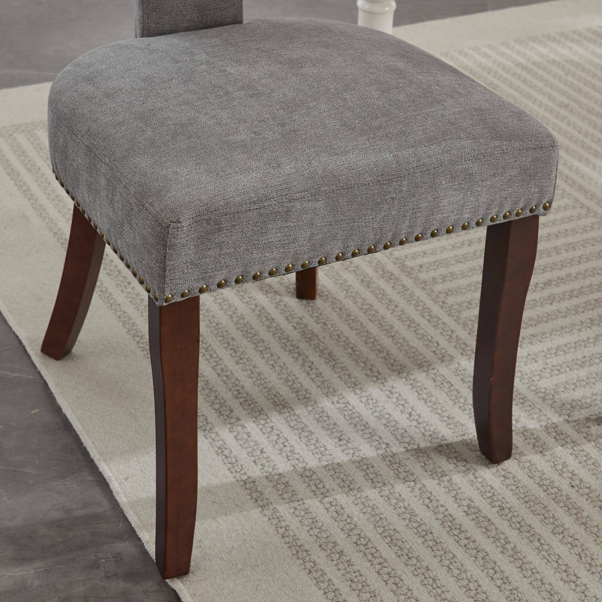 Alt View 7. GOODSILO - Modern Dining Chairs Set of Two with Curved Backrest and Upholstered Fabric Seating - Gray.