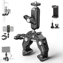 Neewer - Super Clamp with 3" Dual Ballhead Magic Arm & Cold Shoe, 1/4" Threads for Phone, Action Cam, Desk Tripod
