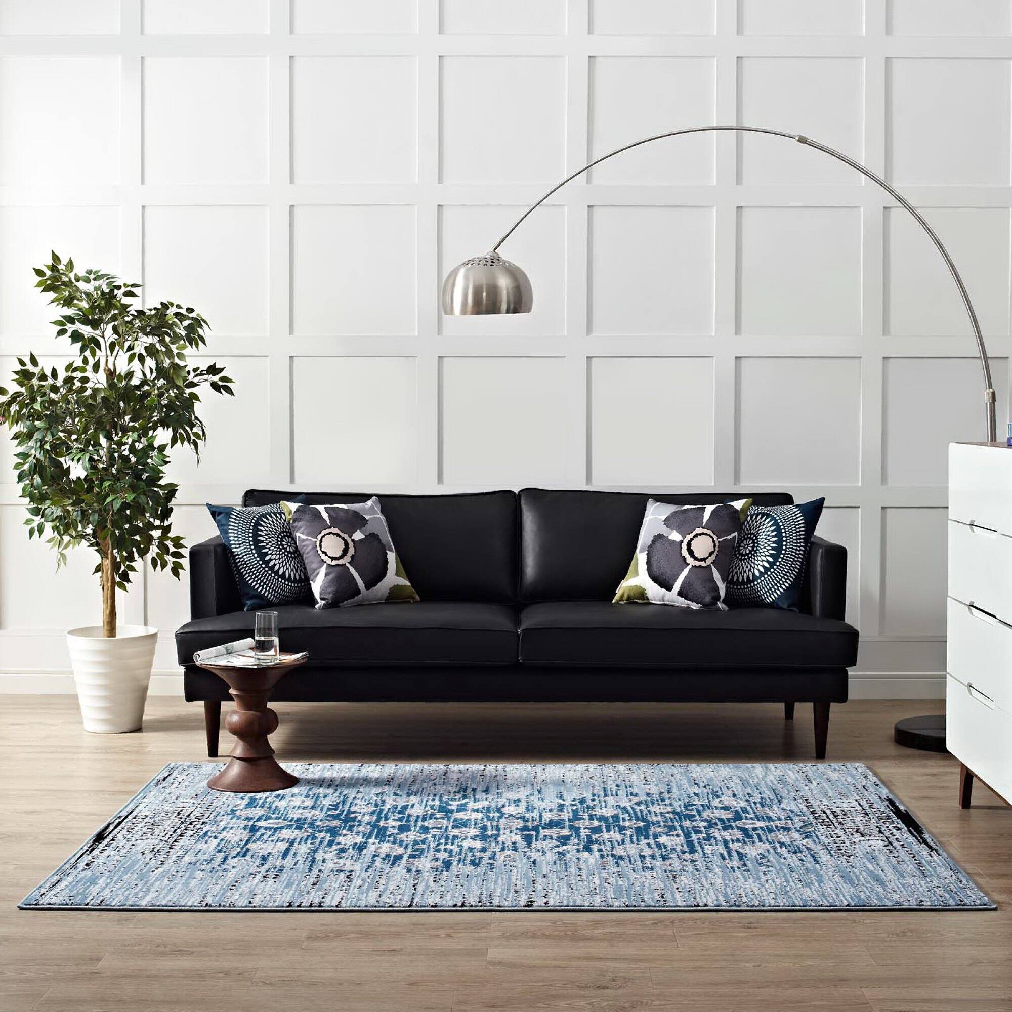 Left. Modway - Chiara Distressed Floral Lattice Contemporary Area Rug - Moroccan Blue.