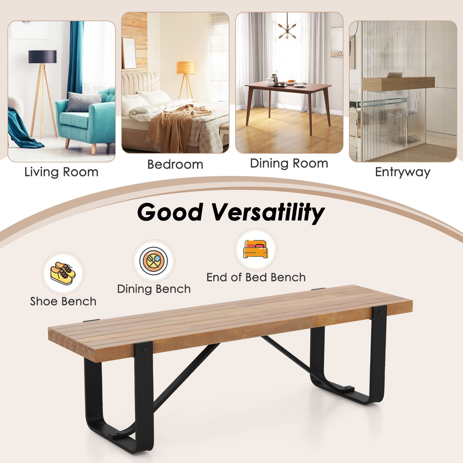 Good Versatility, Shoe Bench, Dining Bench, End of Bed Bench, Living Room, Bedroom, Dining Room, Entryway