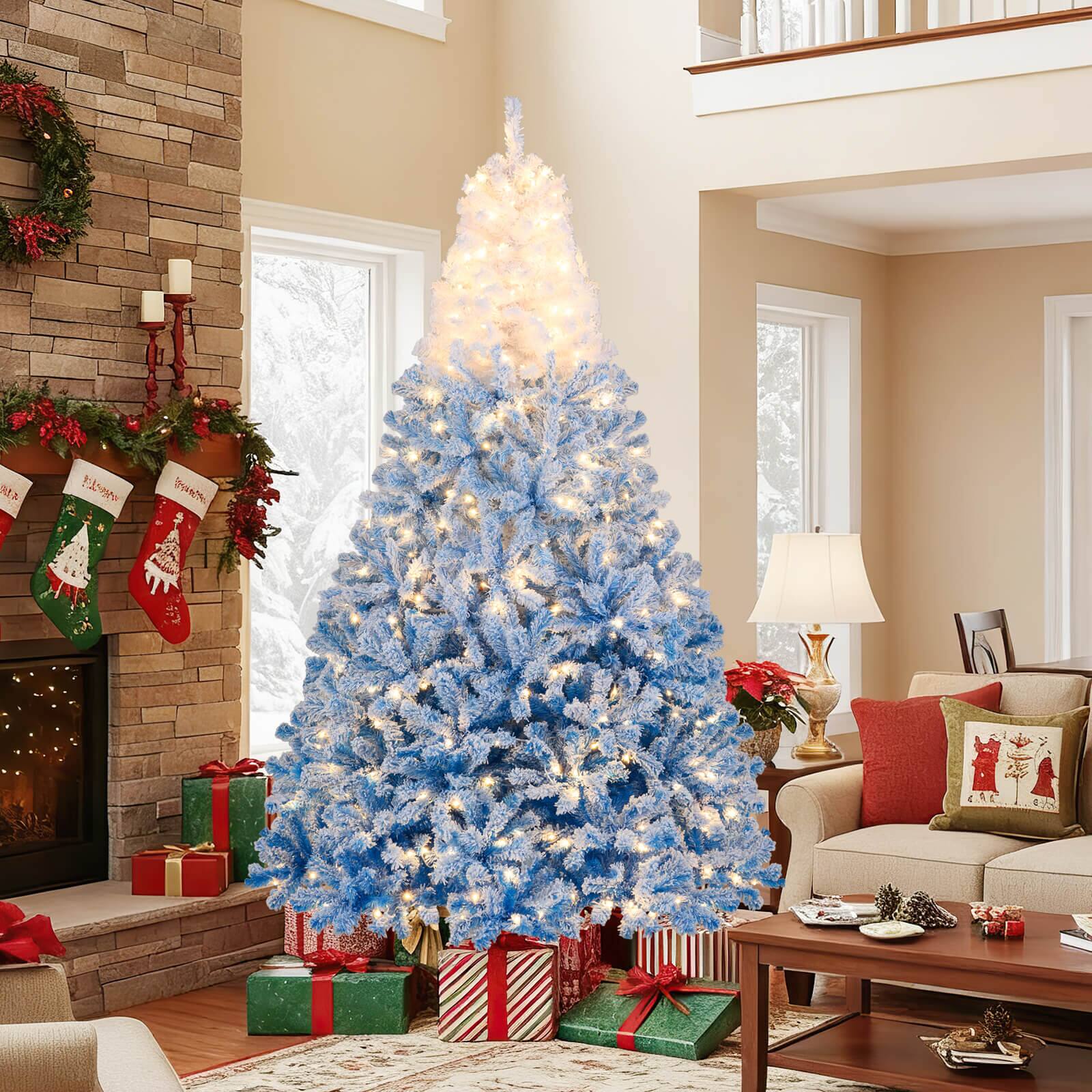 Alt View 3. Costway - Costway 8 FT Artificial Christmas Tree with 470 Warm White LED Lights, 8 Lighting Modes & Folding Metal Stand - Blue+White.