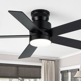 Breezary - 42" Flush Mount Ceiling Fan with 5 Plywood Blades, 3-Color Light, DC Motor, Remote Control, Timer with Memory - Matte Black and Deep Walnut Color