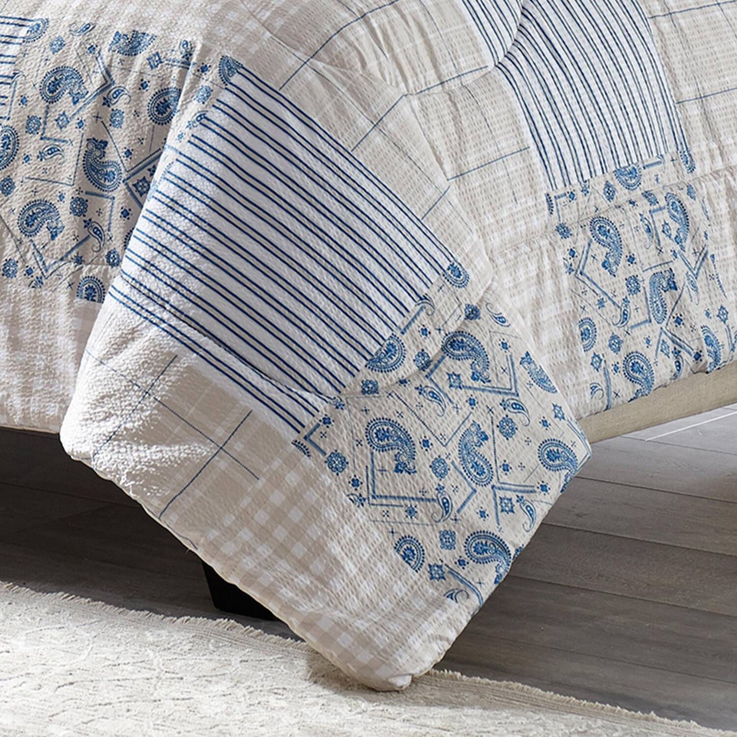 Back. Shavel Home Products - Shavel 100% Polyester Luxury Seersucker Chelsea Patchwork Comforter Set Full/Queen Tan - Tan.