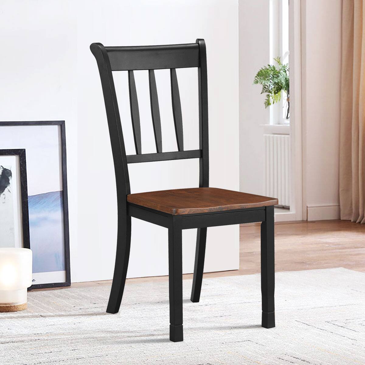 Alt View 3. Costway - Costway Set of 2 Wood Dining Chair High Back Kitchen Whitesburg Side Chair - Black.