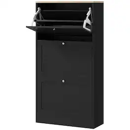 Homcom - Shoe Storage Cabinet with 3 Flip Drawers and Adjustable Shelves for 12-18 Pairs of Shoes - Black