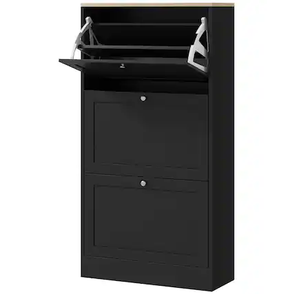 Front. Homcom - Shoe Storage Cabinet with 3 Flip Drawers and Adjustable Shelves for 12-18 Pairs of Shoes - Black.