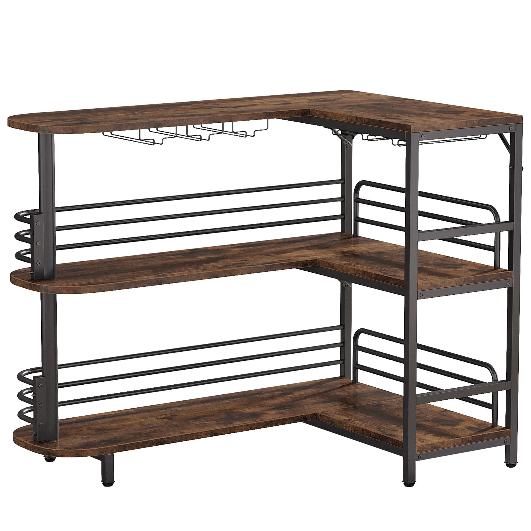 Alt View 4. Tribesigns - 47.2-Inch L-Shaped Bar Table with 3-Tier Storage Shelves and Glass Holder for Kitchen or Home Bar - Brwon.