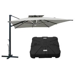Mondawe - 10x13ft Cantilever Patio Lighted Umbrella with DIY Drape Hook and Base - Gray