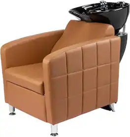 Winado - Backwash Unit Shampoo Barber Chair with Ceramic Bowl Sink & Retractable Sprayer & Rubber Reck Rest for Barbershop, Slaon - Camel