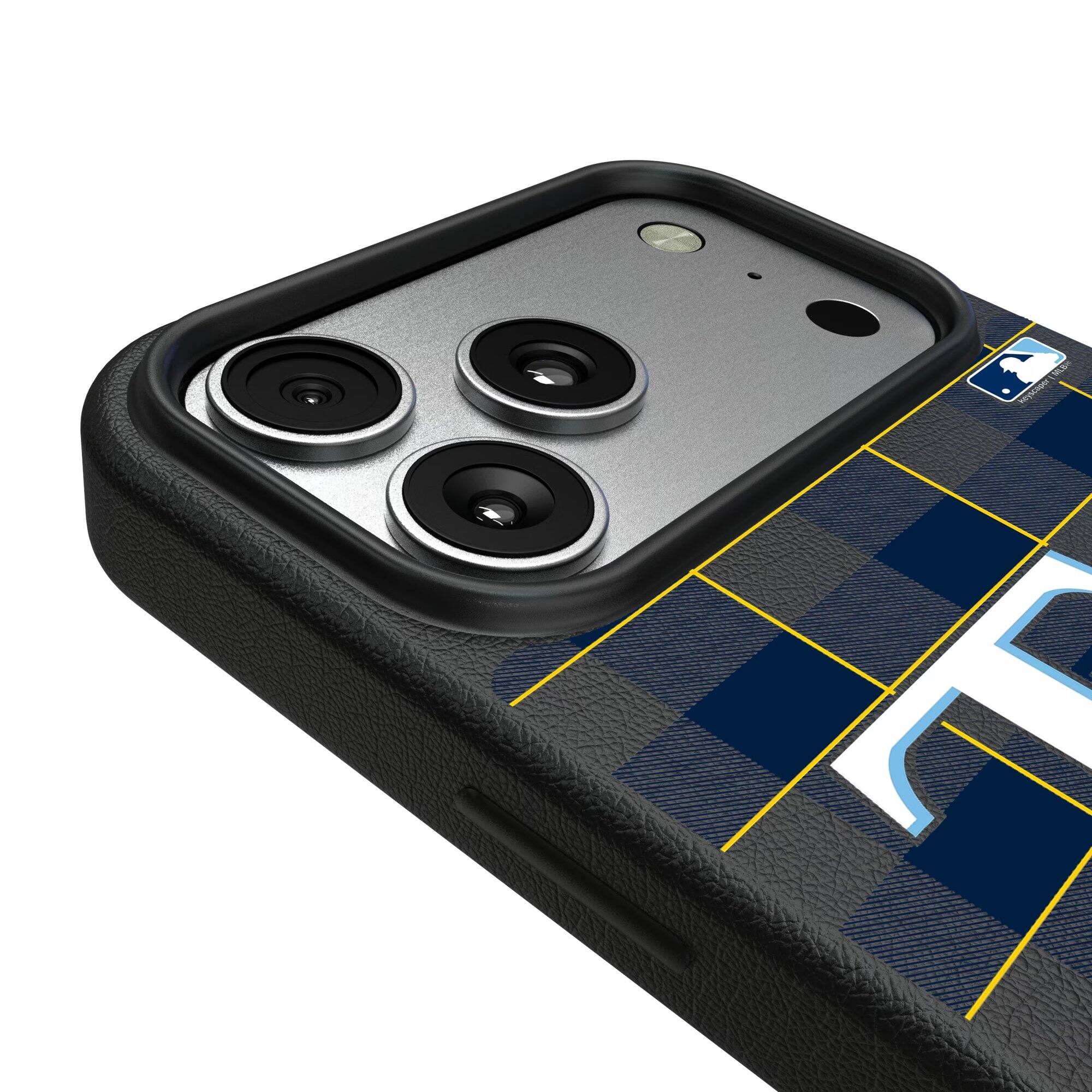 Alt View 2. Keyscaper - Tampa Bay Rays Plaid Magnetic Bump iPhone Case - 16 Pro Max - Black.
