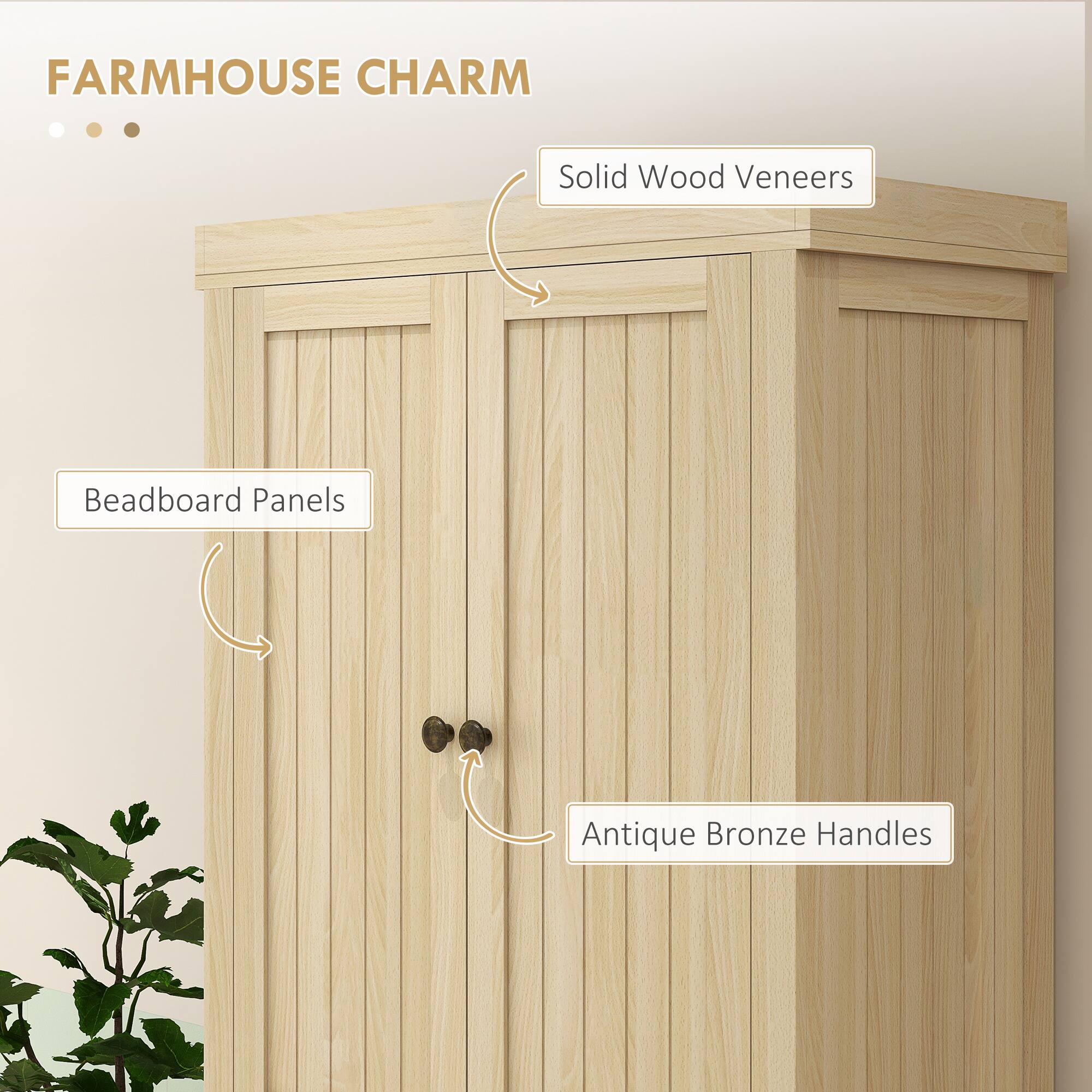FARMHOUSE CHARM

- Solid Wood Veneers
- Beadboard Panels
- Antique Bronze Handles