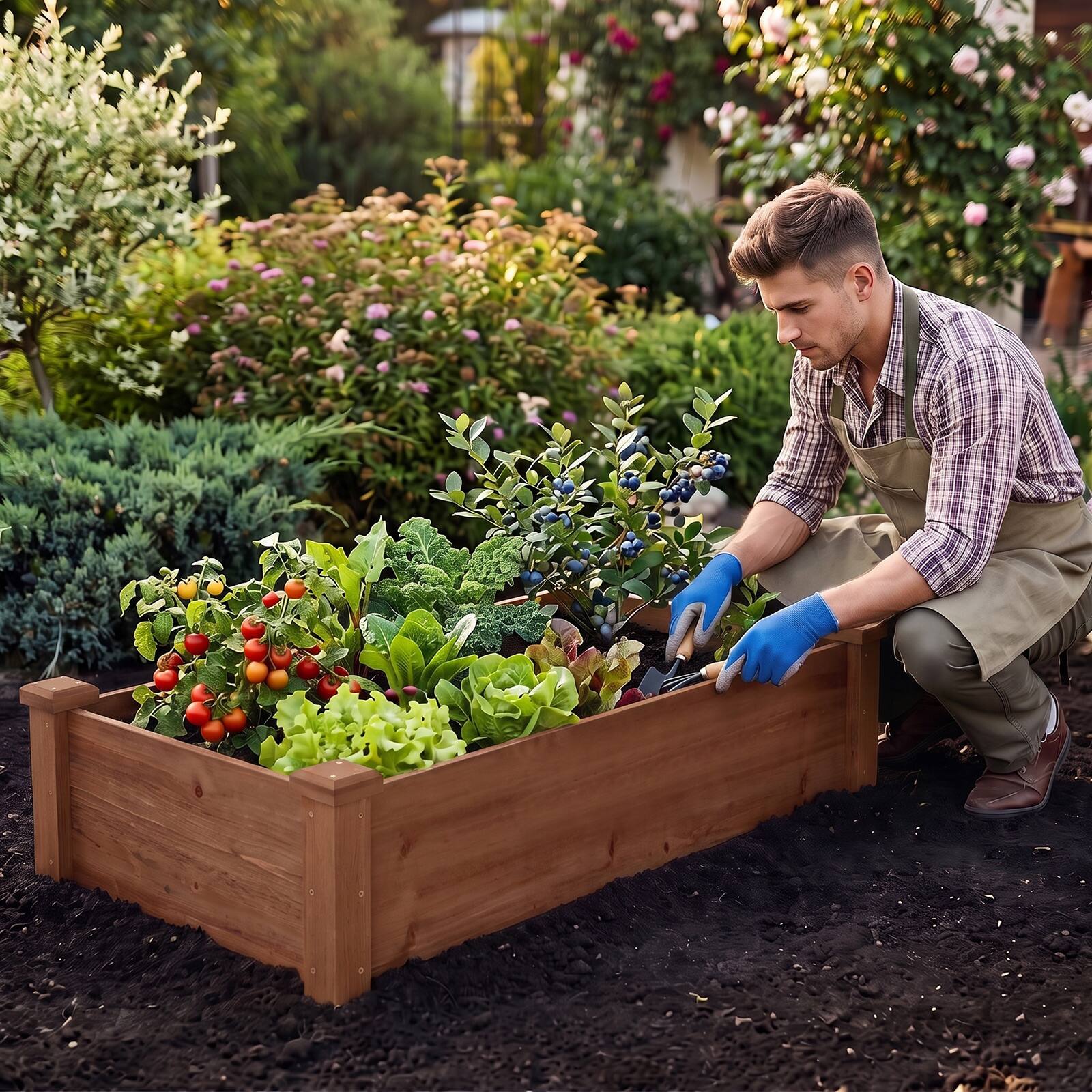 Alt View 5. Costway - Costway Wooden Raised Garden Bed Rectangular Planter Box for Vegetables Fruits Flowers - Dark Brown.