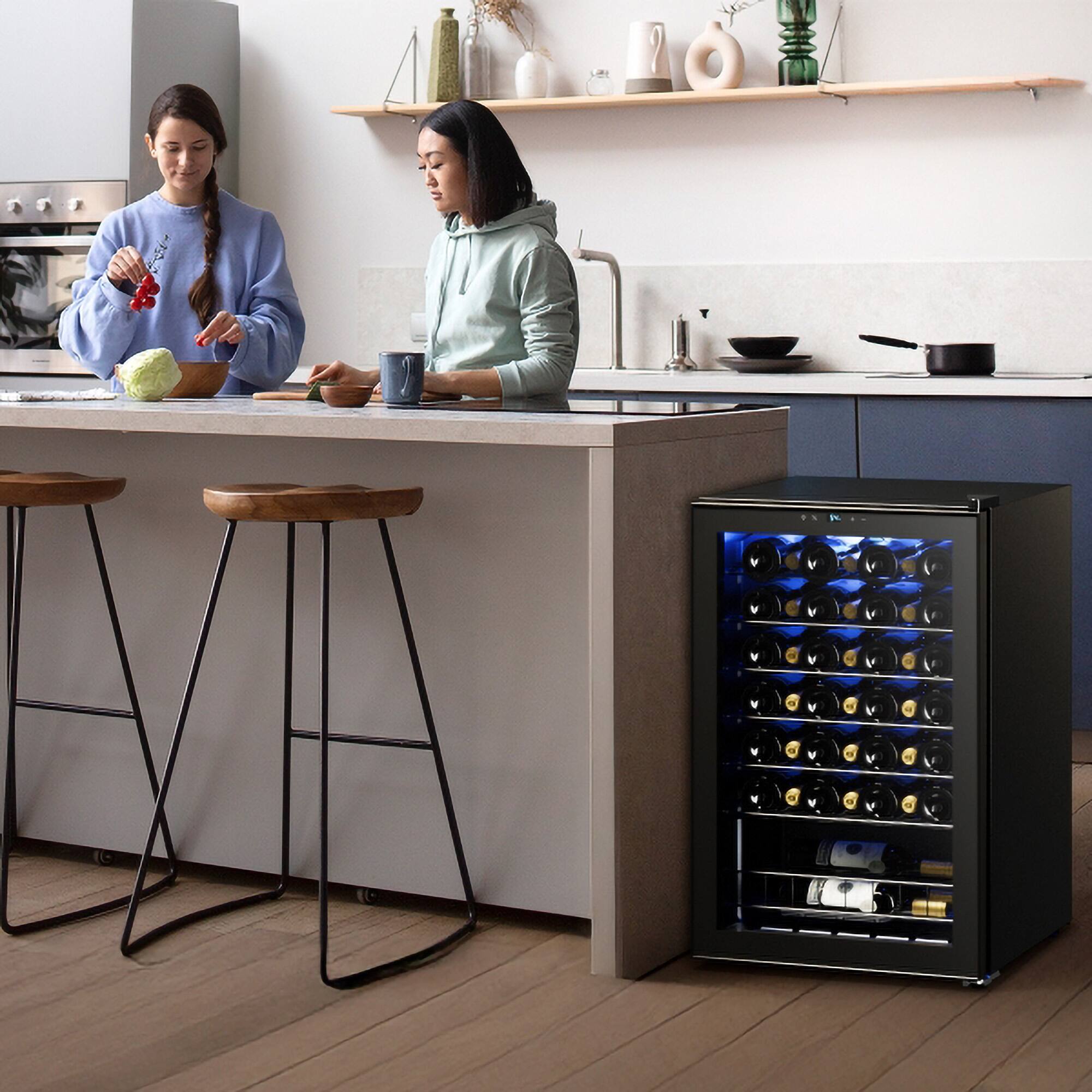 Alt View 10. Yeego - Yeego 46-Bottle Wine Cooler (4.59 cu.ft) Freestanding Refrigerator with Whisper-Quiet Cooling for Home - Blue LED lighting.