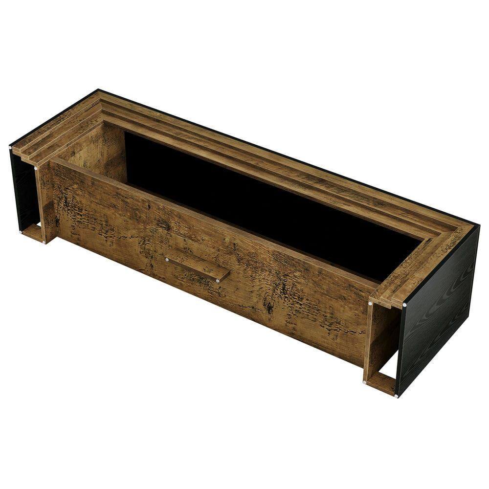 Back. Kadyn - 70" Farmhouse TV Stand for 75-Inch TVs, Long Low Media Console with Open Shelves, Rustic Brown & Black - Brown.