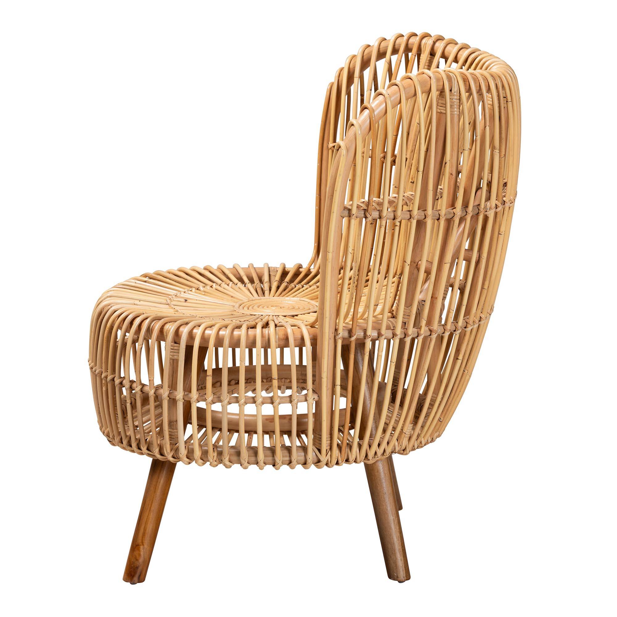 Left. bali & pari - Nagoya Modern Bohemian Natural Rattan Wide Seat Lounge Chair - Natural Brown.