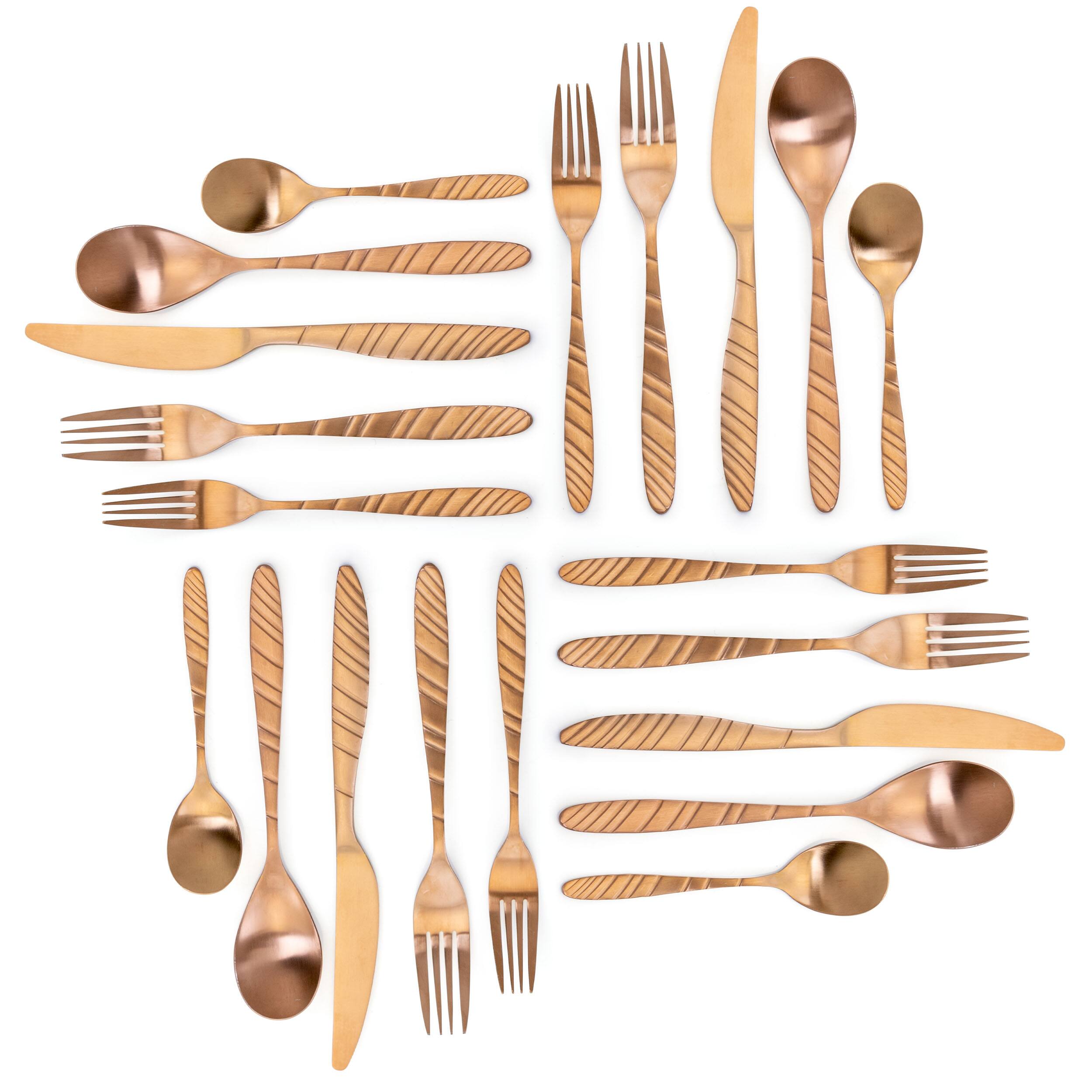 Alt View 7. MegaChef - MegaChef La Vague 20 Piece Flatware Utensil Set, Stainless Steel Silverware Metal Service for 4 in Matte Rose Gold - Rose Gold.