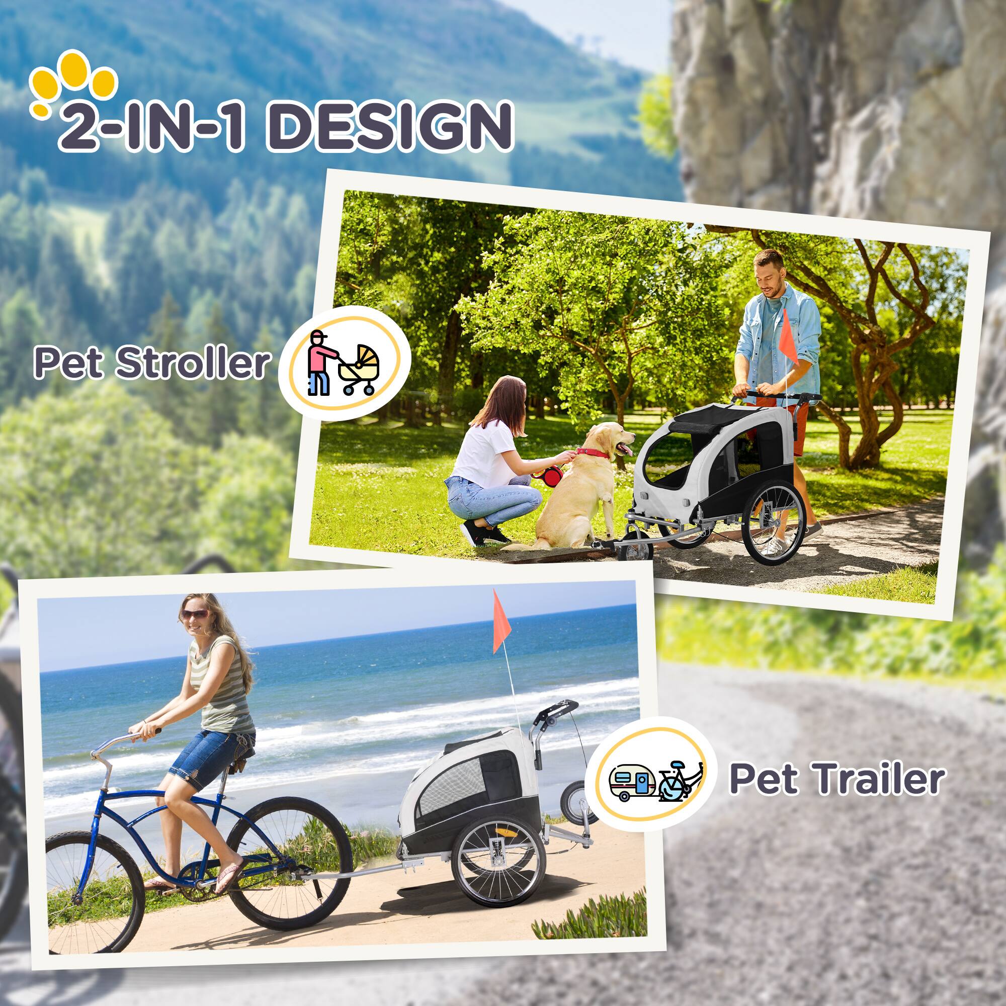 Back. Aosom - Dog Bike Trailer 2-In-1 Pet Stroller with Canopy and Storage Pockets.