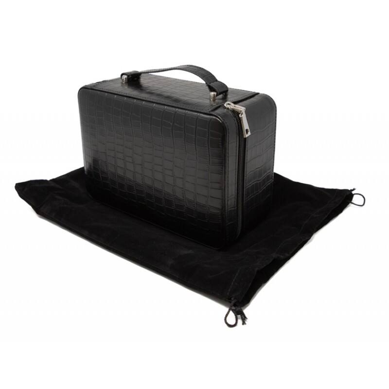 Alt View 2. Prestige - Manhattan XL Travel Humidor (Black) - Black Crocodile Motif Leather.
