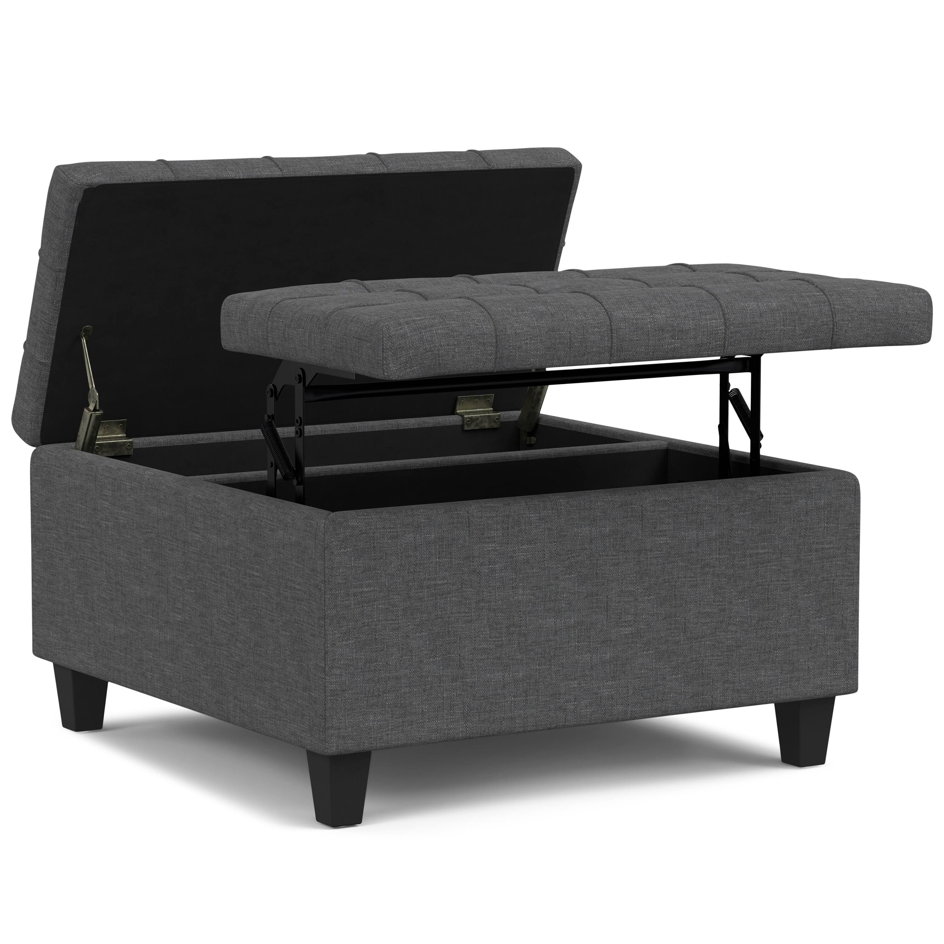 Alt View 11. Simpli Home - Harrison Small Square Coffee Table Storage Ottoman - Slate Grey.