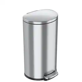 iTouchless - 8 Gallon SoftStep Semi-Round Stainless Steel Step Kitchen Trash Can with AbsorbX Odor Filter - Silver