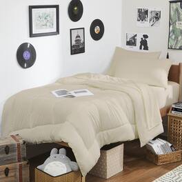 Sweet Home Collection - 7PC Campus Ready Dorm Twin XL Bedding Bundle, Solid Comforter, Bed Pillows and Sheet Set - Beige