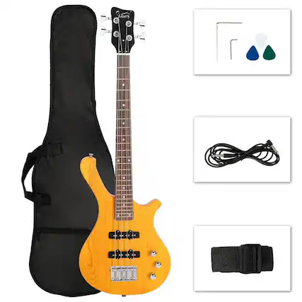 Front. Winado - 4 String Electric Bass Guitar, 36-inch Bass Guitar Kit with Split single-coil Pickup, Rosewood Fretboard, Mahogany Body.